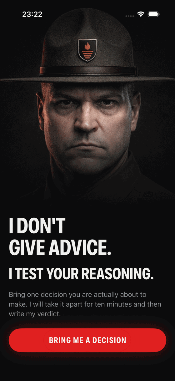 The Officer on the welcome screen of the iPhone app